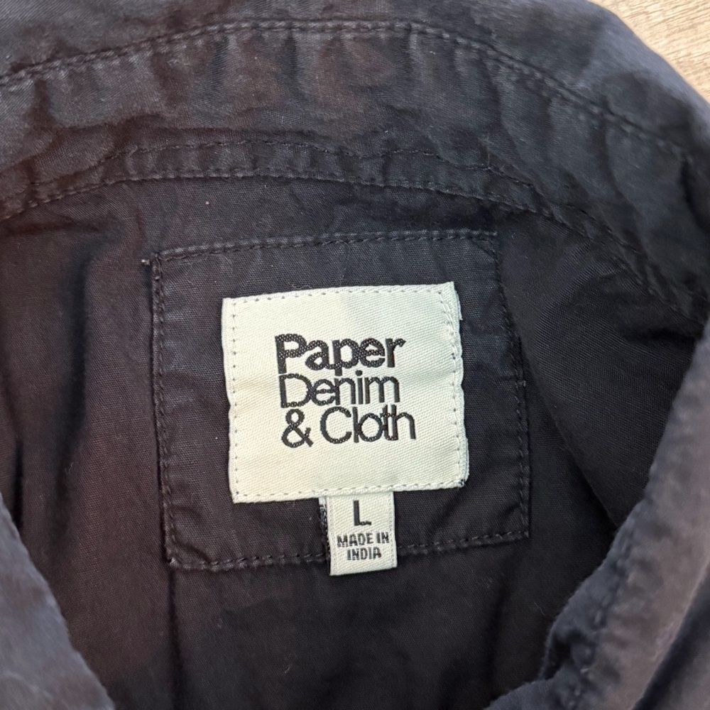 Paper Denim & Cloth Men L Black Shirt Button Down Long Sleeve Pearl Snap Western - Picture 8 of 9